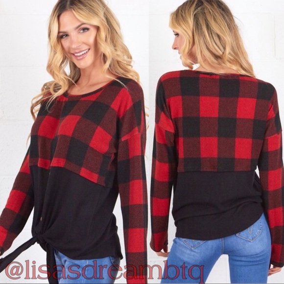 Buffalo Plaid Sweater Knit Top - Picture 6 of 6